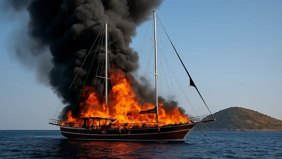 Bodrum Açıklarında Facia: Yelkenli Tekne Yanarak Battı