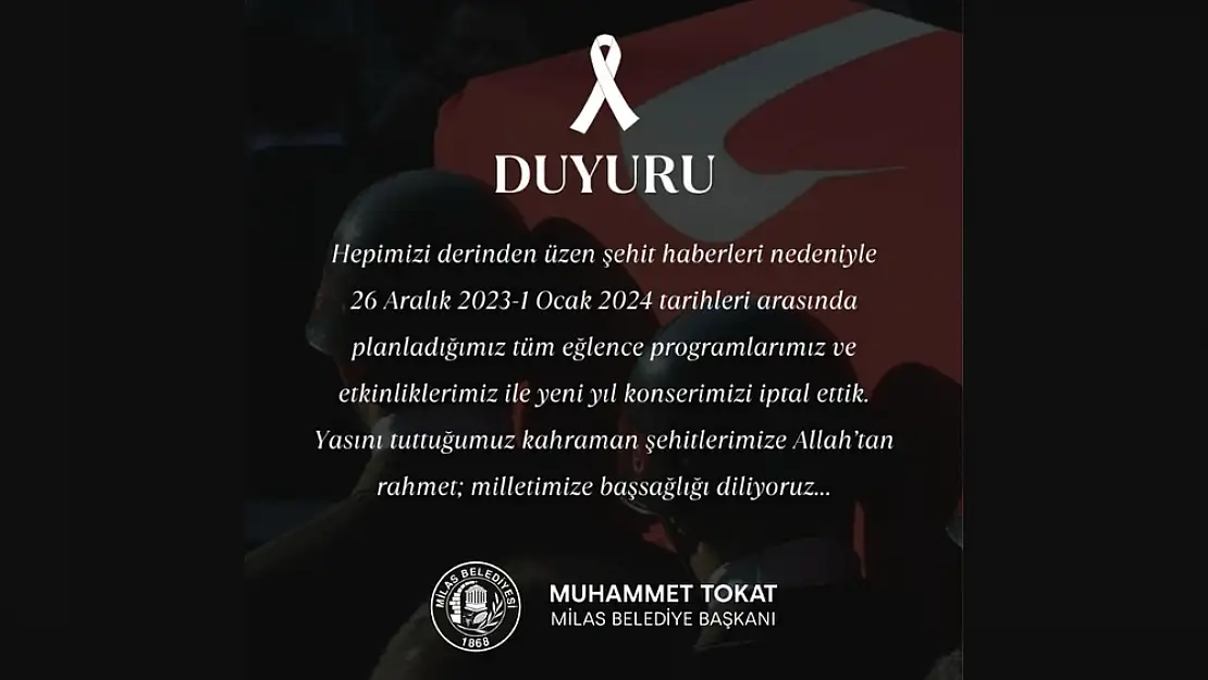 Milas Belediyesi Yeni Yıl Etkinliklerinin İptal Edildiğini Duyurdu