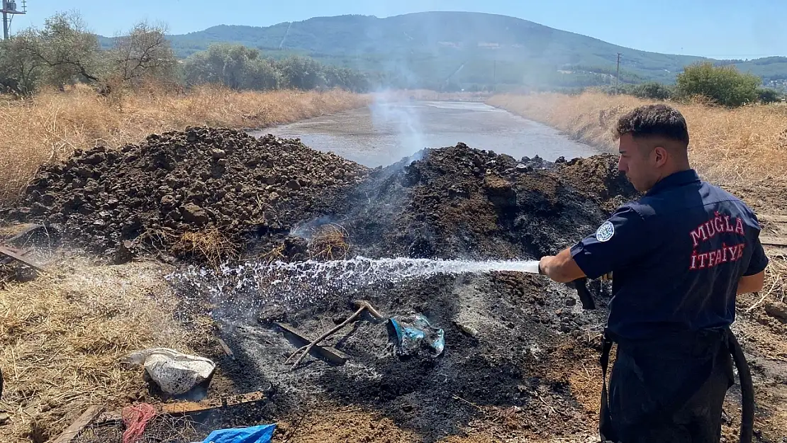 Milas'ta Hayvan Gübresi Depolama Alanında Yangın Paniği