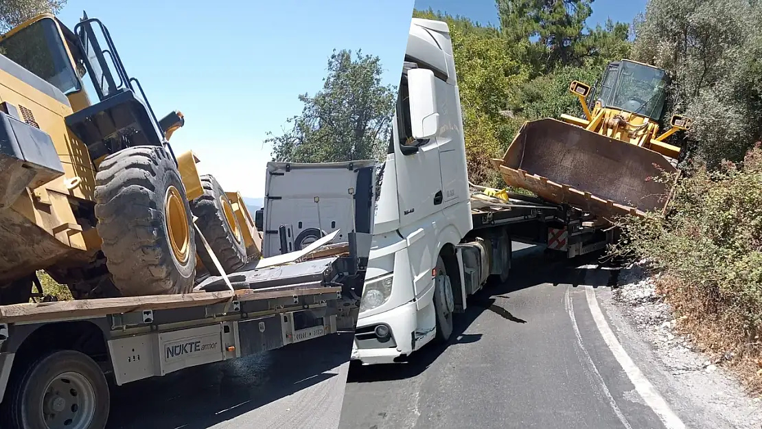 Milas'ta Kepçe Yüklü Tır Labranda Yolunu Kapattı: Yol Saatlerce Kapalı Kaldı