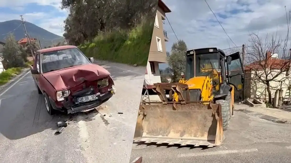 Milas’ın Beçin Mahallesi’nde İş Makinesi ile Otomobil Çarpıştı