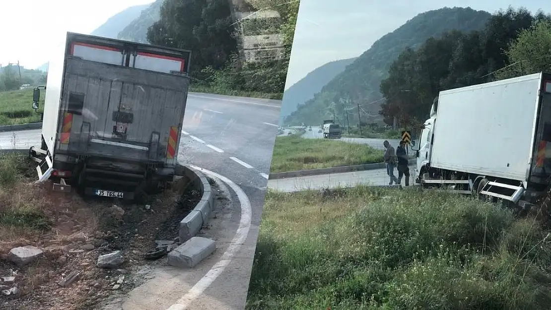 Milas’ta Kontrolden Çıkan Kamyon Refüje Çıktı