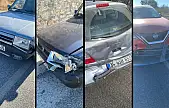 Milas Güllük bağlantı yolundaki üst geçitte yola dökülen yağ nedeniyle 5 araç kaza yaptı
