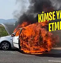 Milas-Bodrum Karayolu'nda Otomobil Alev Alev Yandı