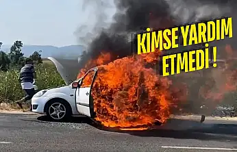 Milas-Bodrum Karayolu'nda Otomobil Alev Alev Yandı