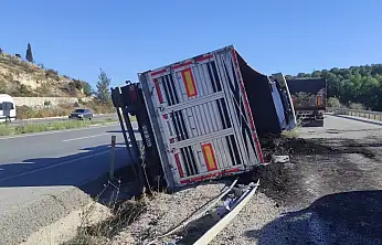Milas'ta kömür yüklü tır şarampole devrildi