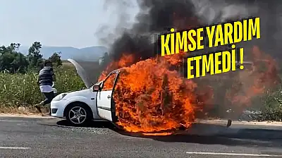 Milas-Bodrum Karayolu'nda Otomobil Alev Alev Yandı