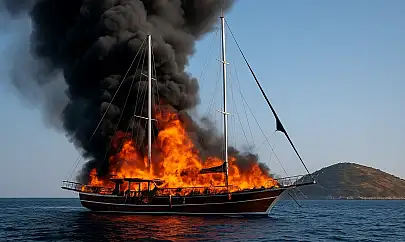 Bodrum Açıklarında Facia: Yelkenli Tekne Yanarak Battı