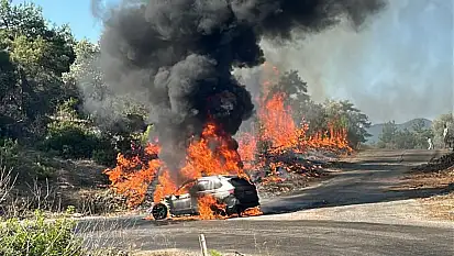 Milas'ta Seyir Halindeki Otomobil Alev Aldı Yangın Ormana Sıçradı