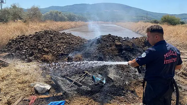 Milas'ta Hayvan Gübresi Depolama Alanında Yangın Paniği