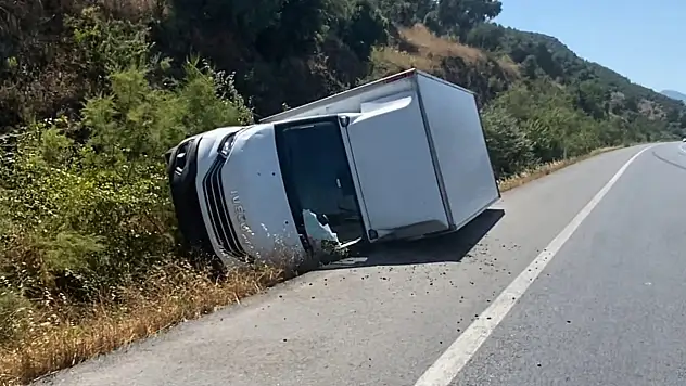 Yola Aniden Çıkan Köpek Kazaya Neden Oldu: Kamyonet Refüje Devrildi