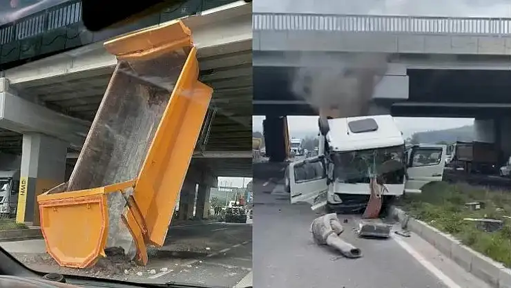Güllük kavşağında dorse köprüye çarptı: 2 yaralı