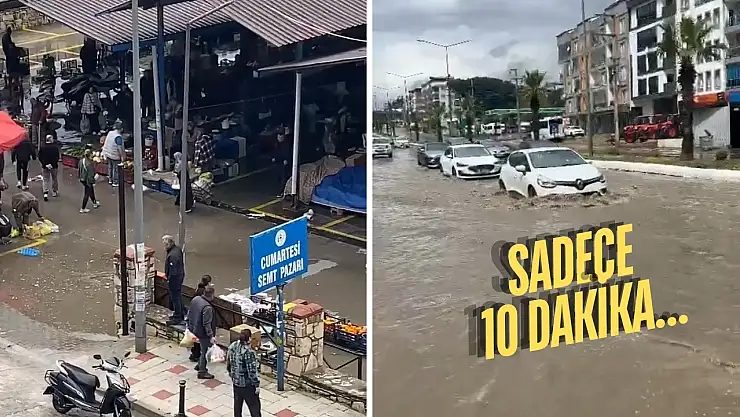 Milas'ta bayram alışverişi yağmura takıldı: Her yer sular altında