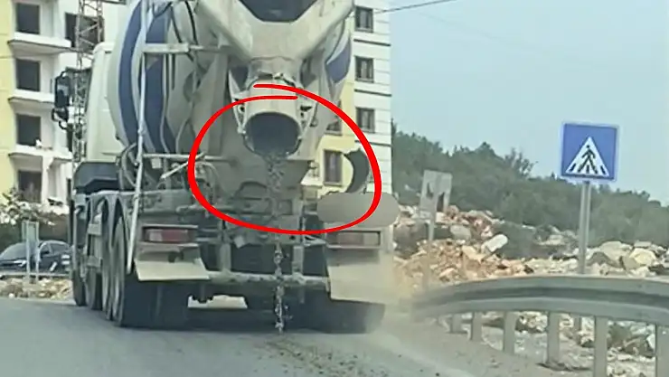 Milas'ta beton mikserinin döktüğü beton tehlike yarattı
