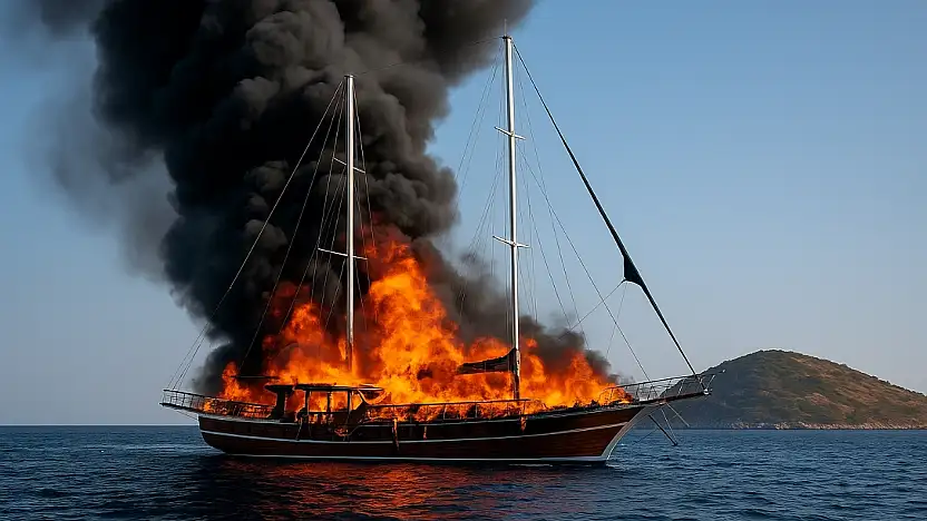 Bodrum Açıklarında Facia: Yelkenli Tekne Yanarak Battı