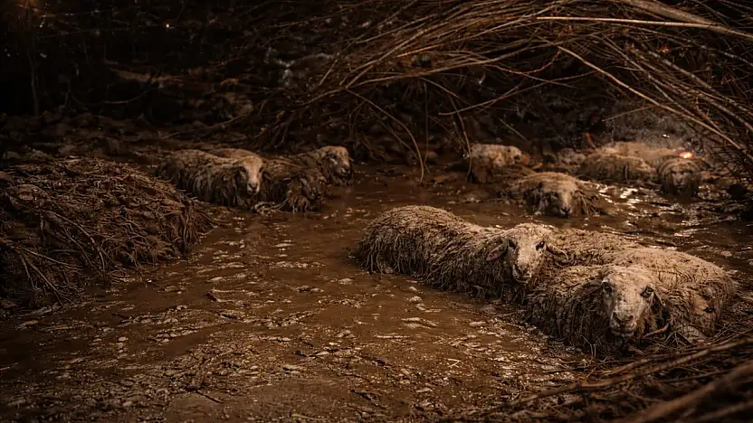 Milas'ta çamura saplanan 30 koyun kurtarıldı, 2 koyun telef oldu